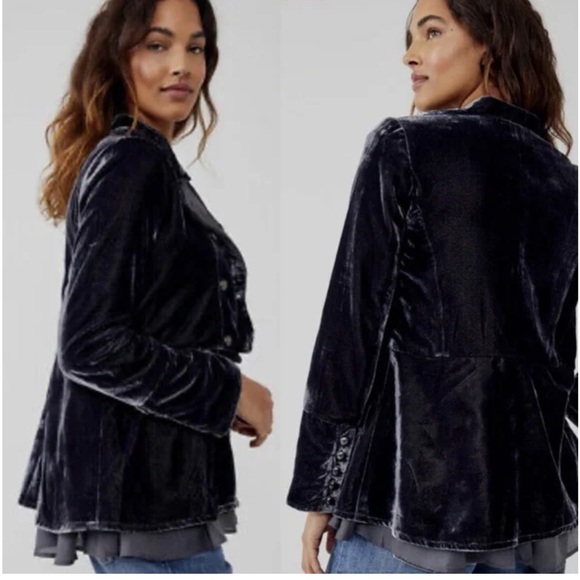 Free People Faye Velvet Jacket Military Style Ebony Grey Color NWT Sz Small - Picture 3 of 7